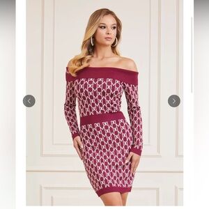 Guess Marciano Patterned Burgundy Dress Vestido Angelina Bordeaux e Dourado
